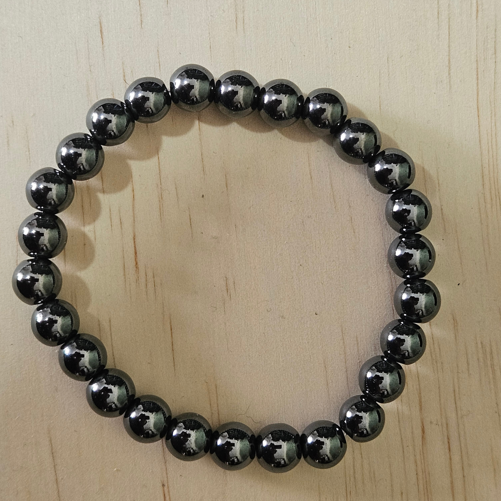 Polished metallic grey Hematite bead stretch crystal bracelet.