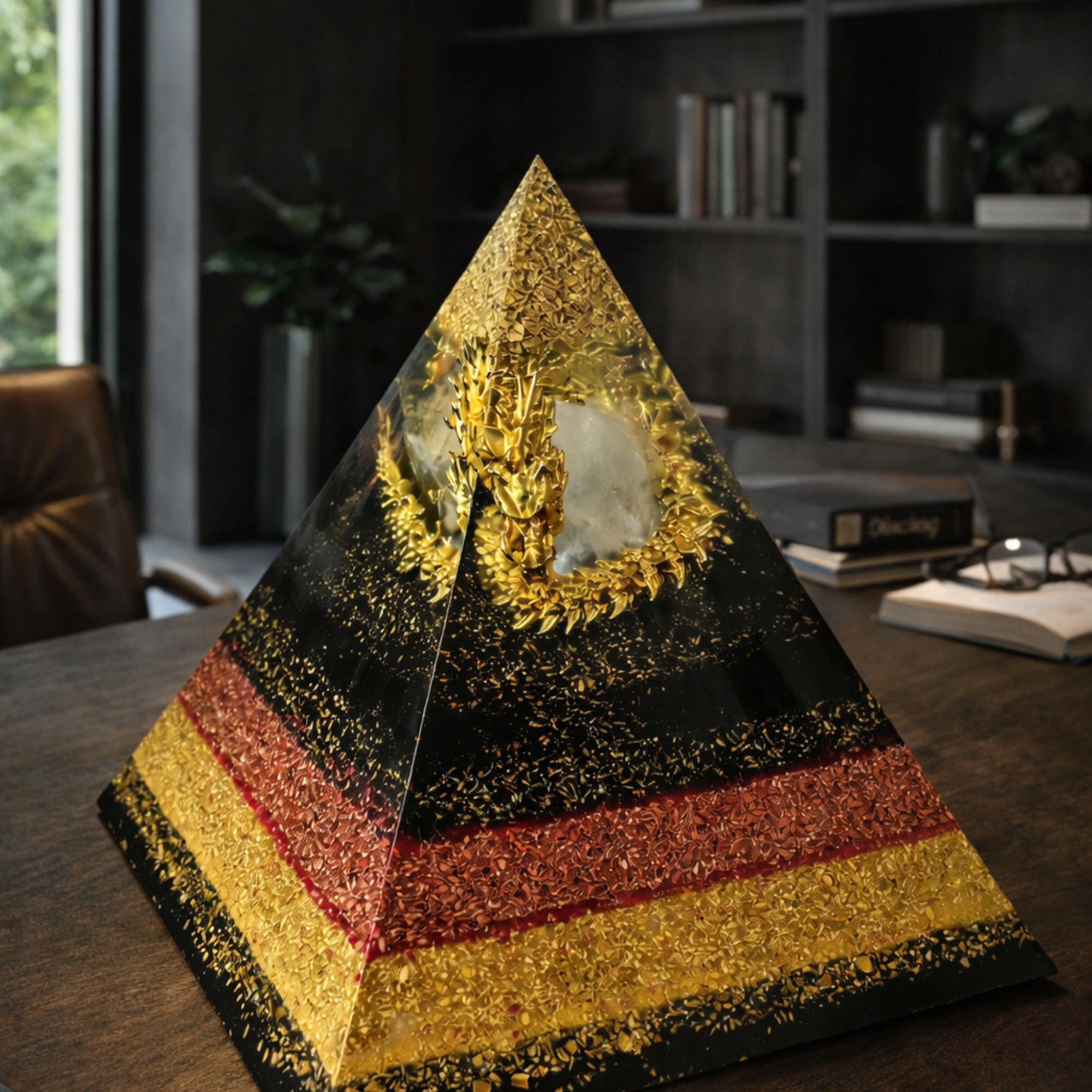 Dragon Protection Orgonite Pyramid – Quartz & Gold Energy