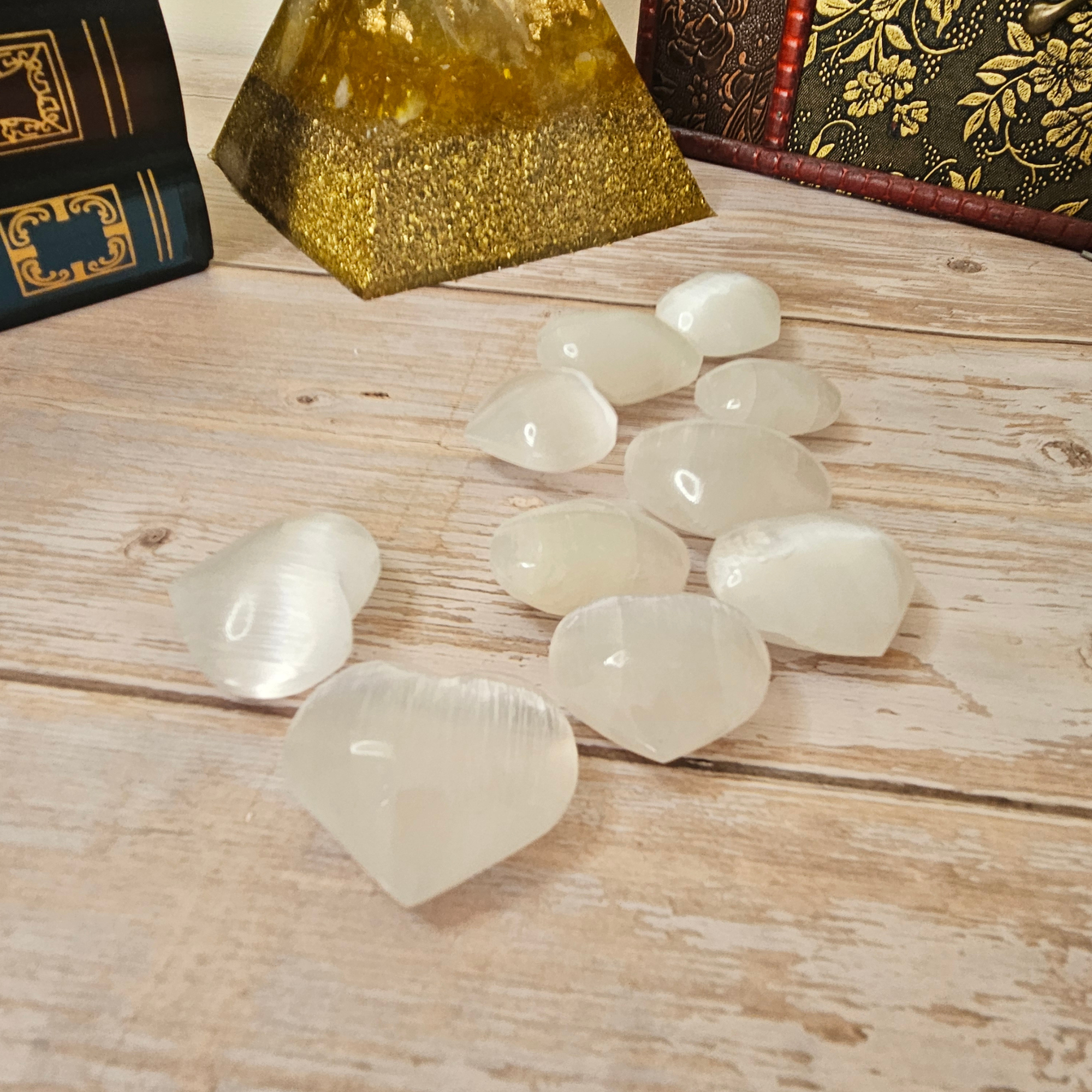 Selenite Heart Crystal Carving
