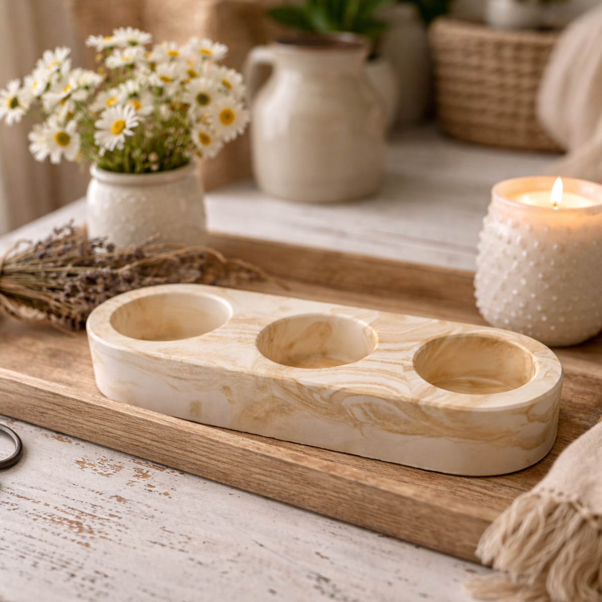 Eco Resin Triple T-Light Holder