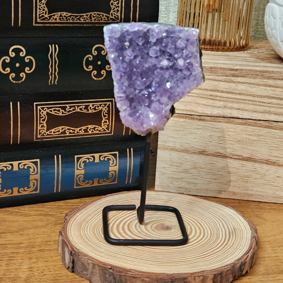 Natural Amethyst Druze on Metal Stand – Mini Crystal Display
