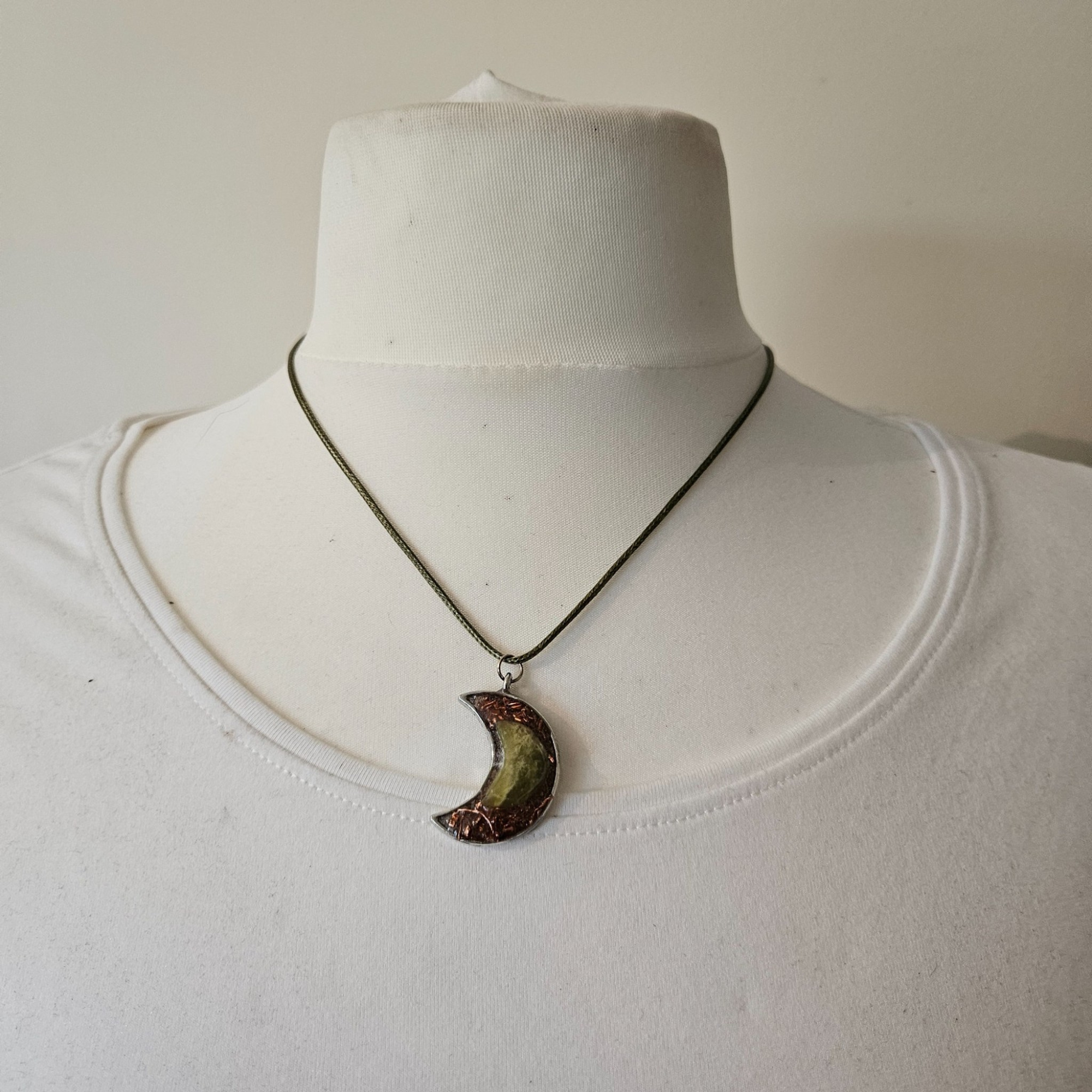 Crescent Moon Orgonite Pendant – Copper & Quartz Crystal