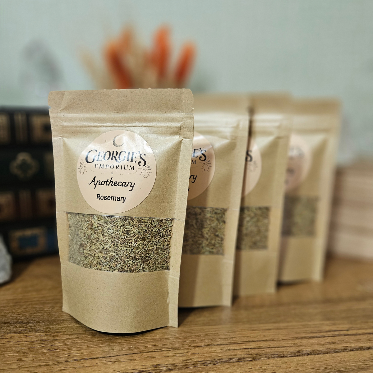 Georgie's Apothecary dried rosemary in 30g resealable kraft pouches