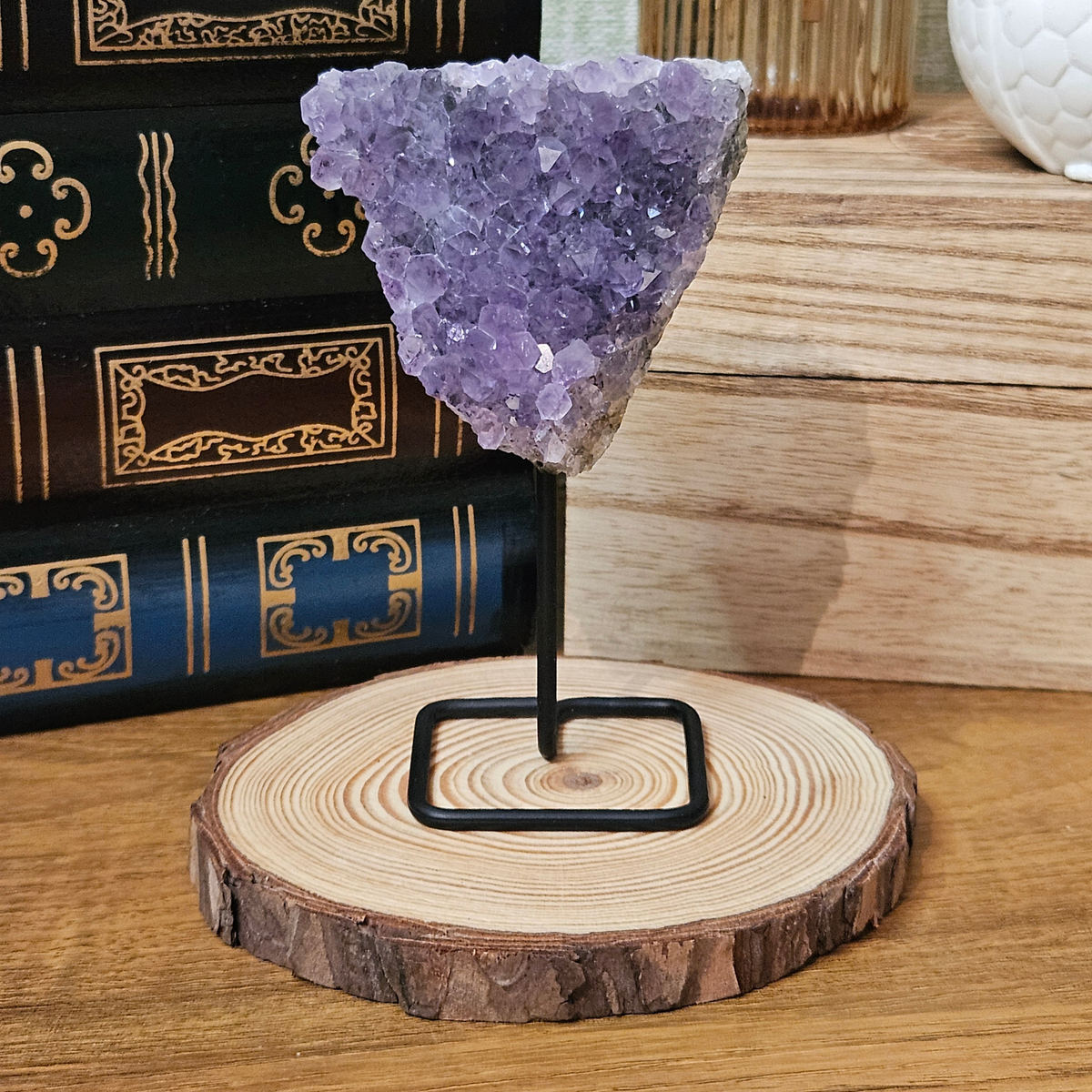 Natural Amethyst Druze on Metal Stand – Mini Crystal Display