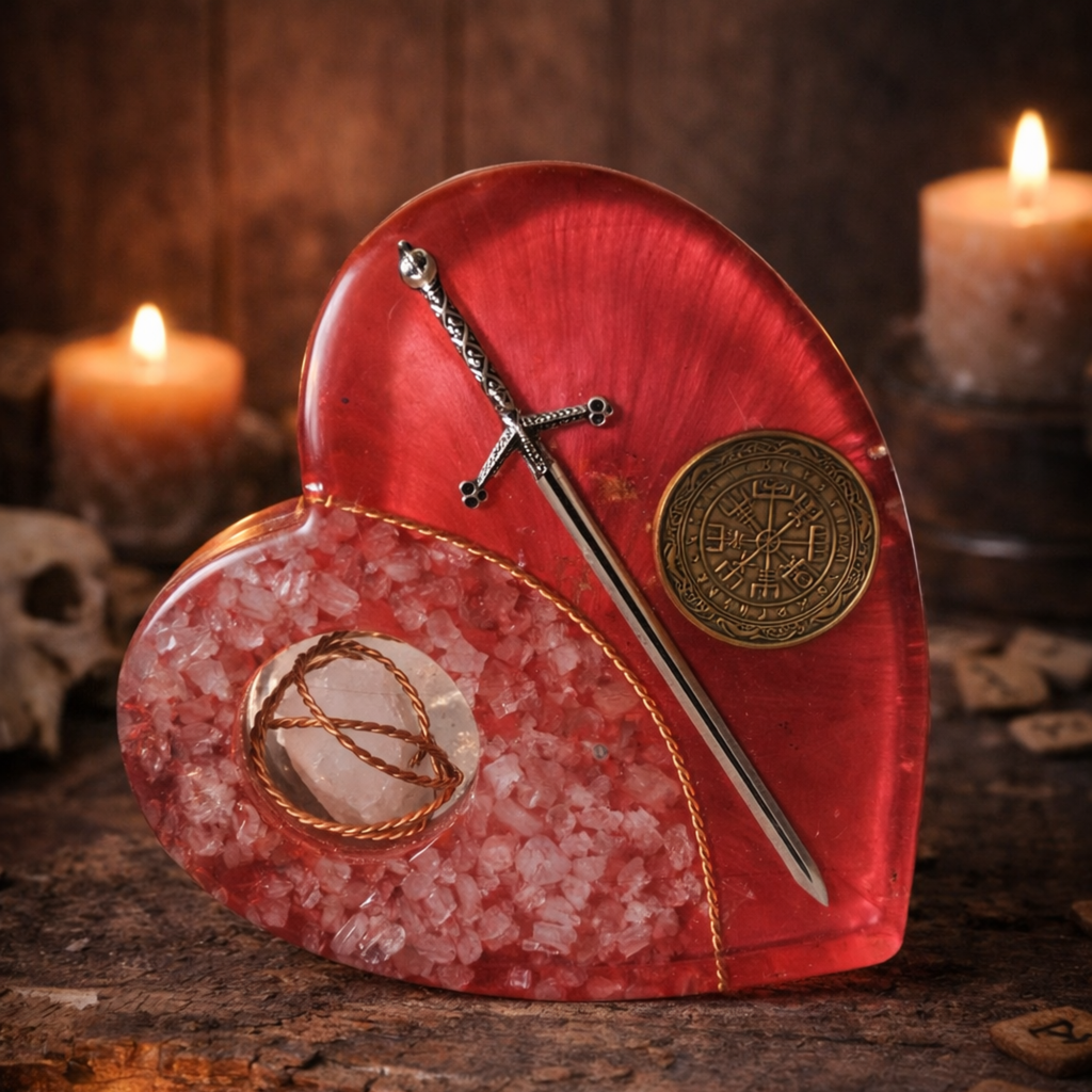 Red Guardian Heart – Rose Quartz Orgonite Charging Plate