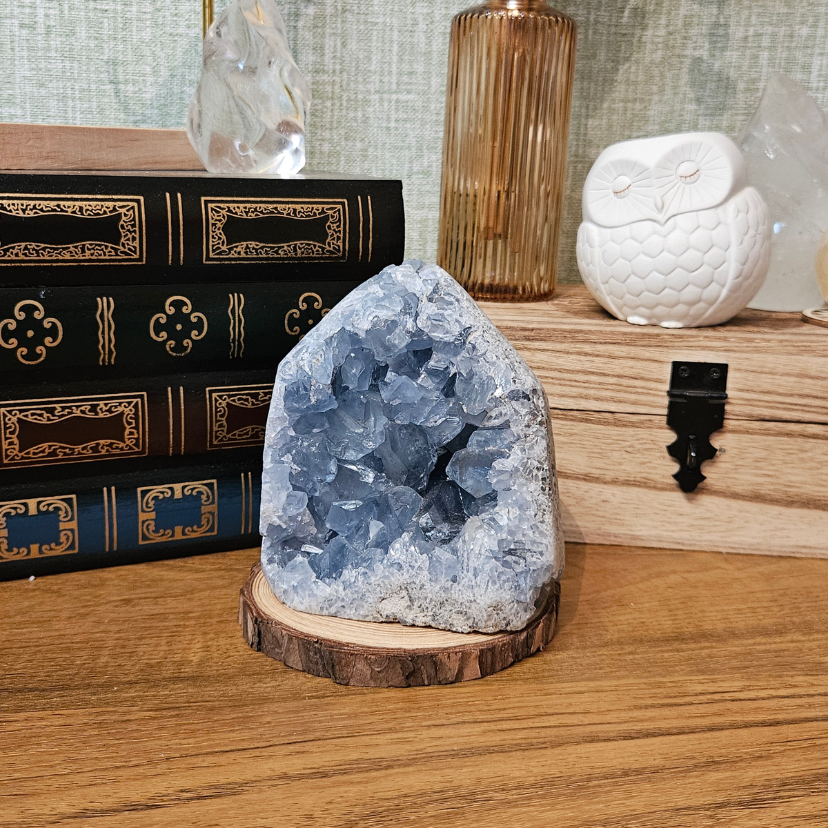Natural celestite crystal prism from Madagascar, a substantial decorative mineral specimen