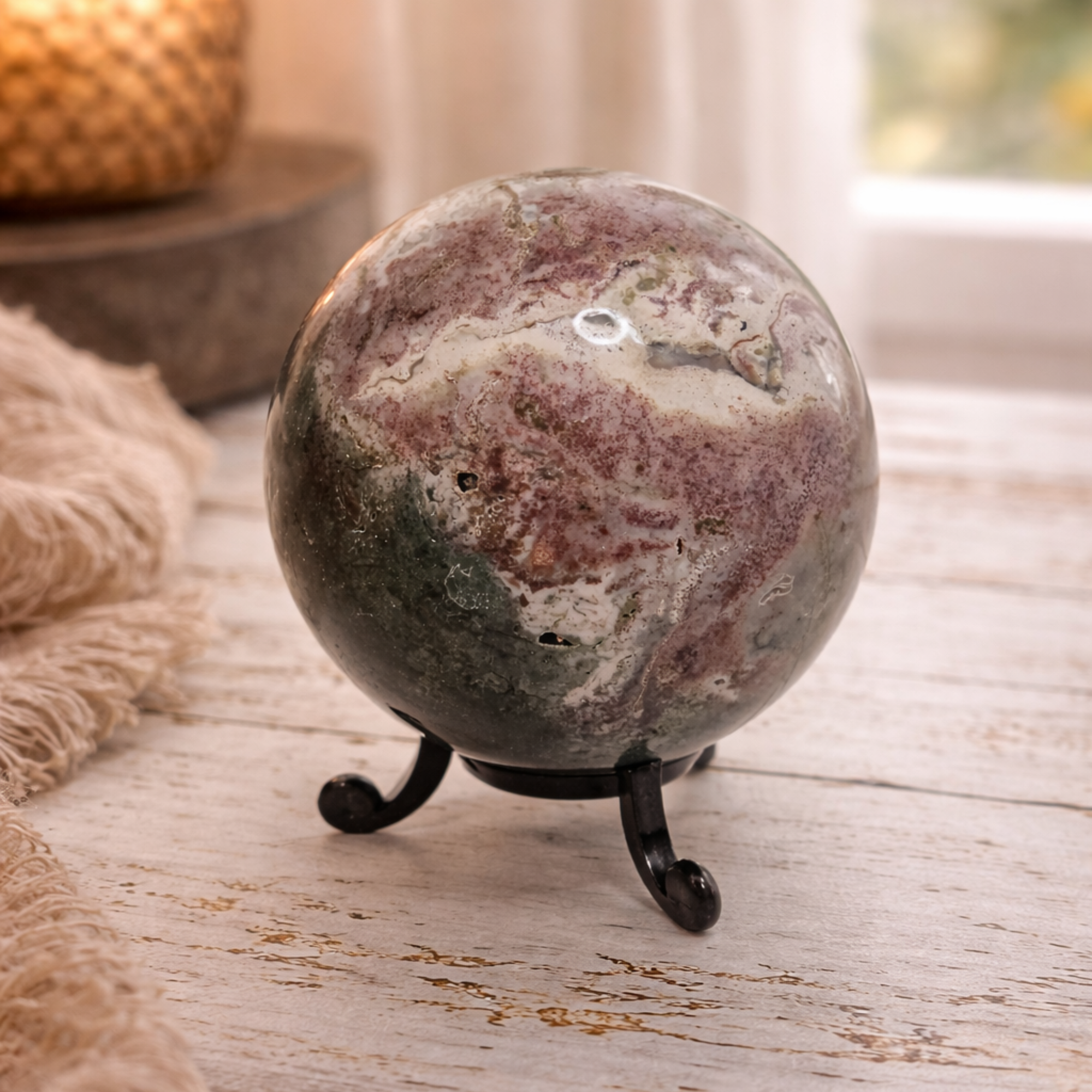 Moss Agate Sphere - Approx 456g