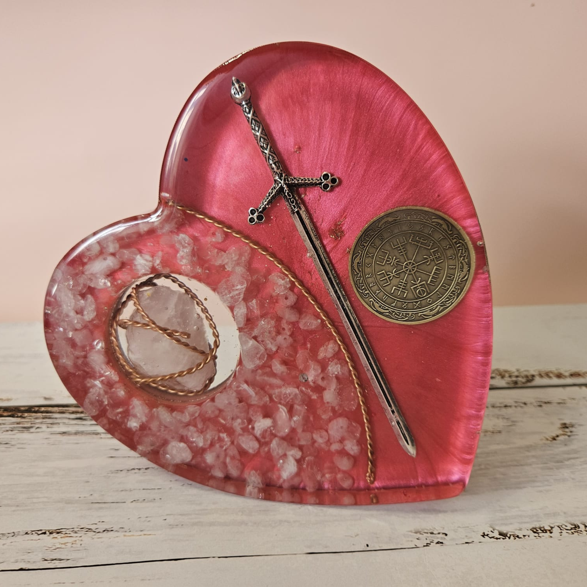 Red Guardian Heart – Rose Quartz Orgonite Charging Plate