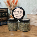 Georgie's Apothecary dried spearmint in reusable 15g glass apothecary jars