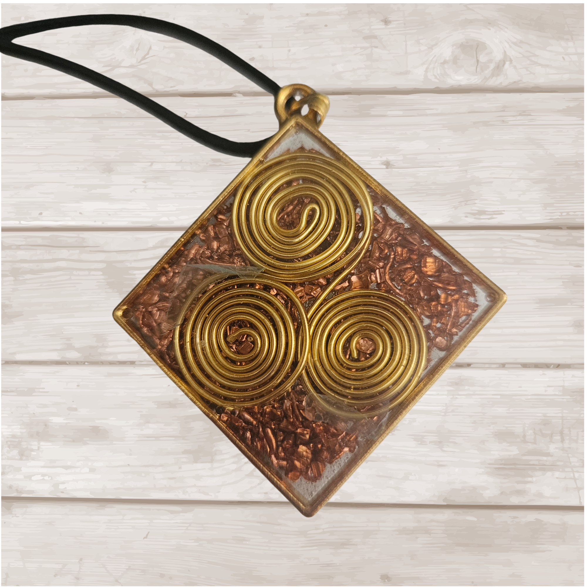 Copper Triskelion Orgonite Pendant – Quartz Energy Amulet