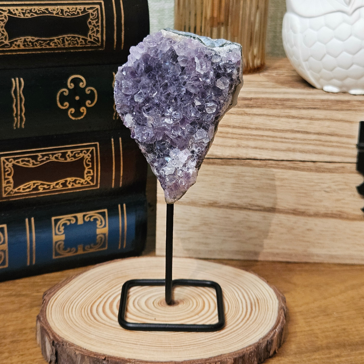 Natural Amethyst Druze on Metal Stand – Mini Crystal Display