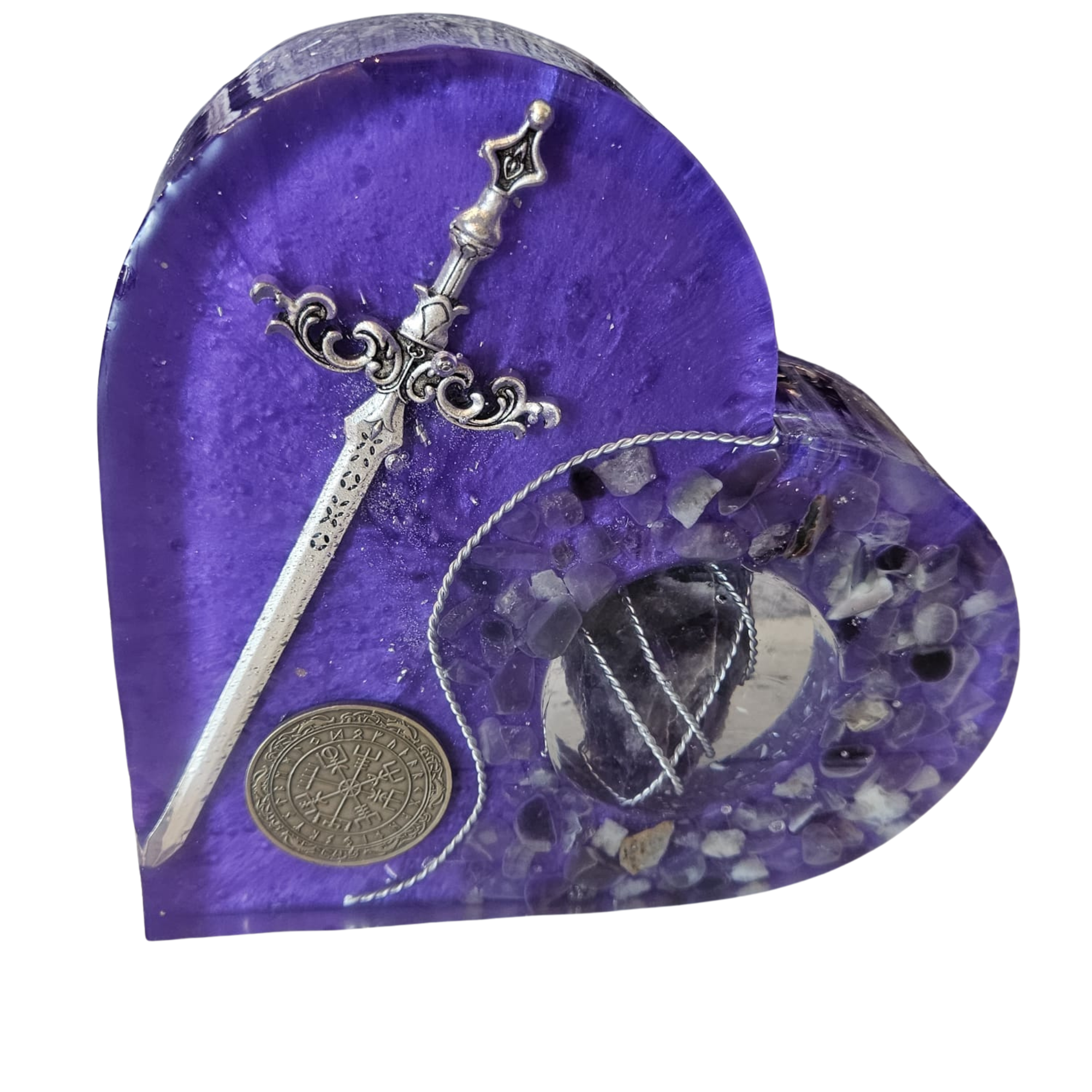 Purple Guardian Heart – Amethyst Orgonite Charging Plate