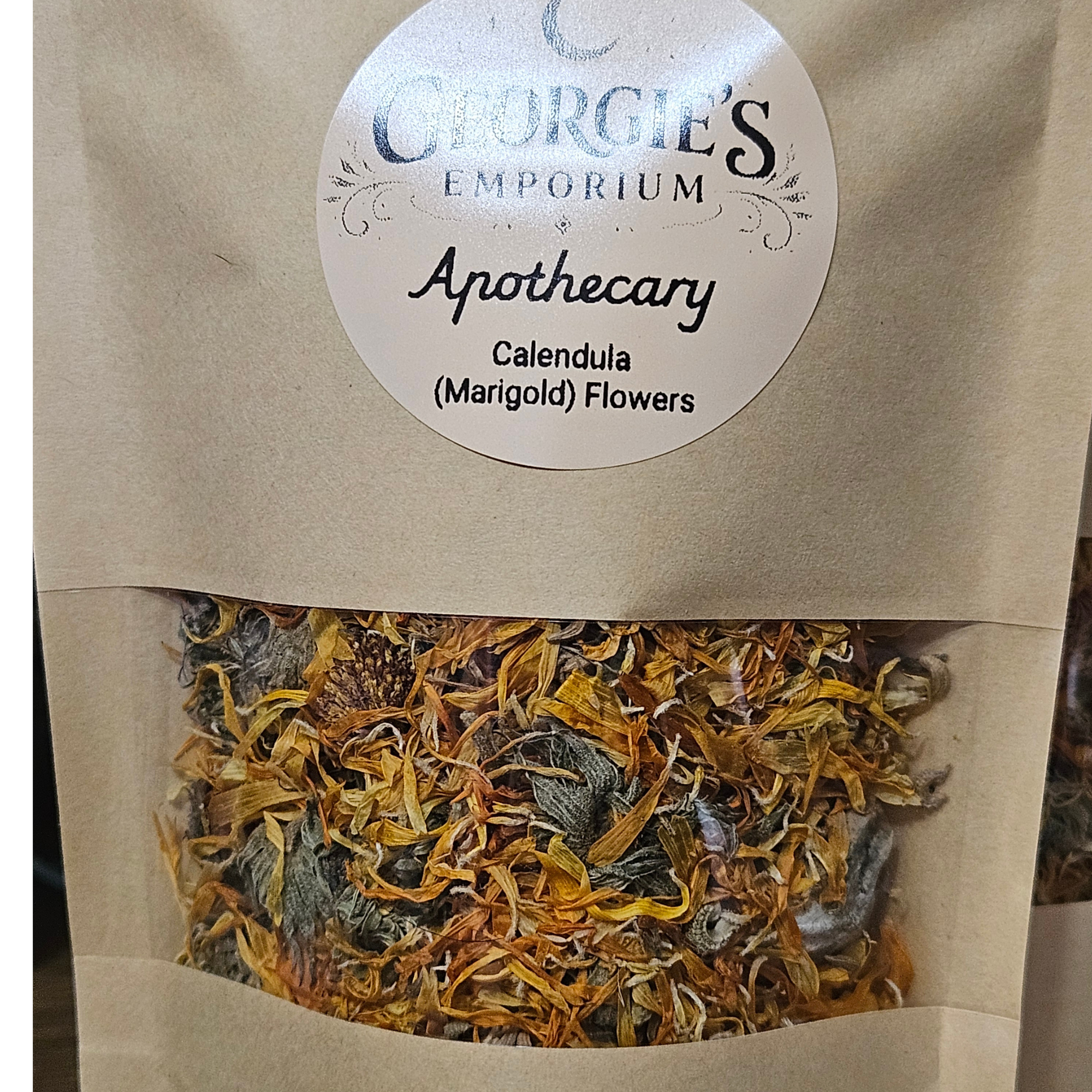 40g dried Calendula Marigold flowers in Georgie's Emporium Apothecary kraft pouch