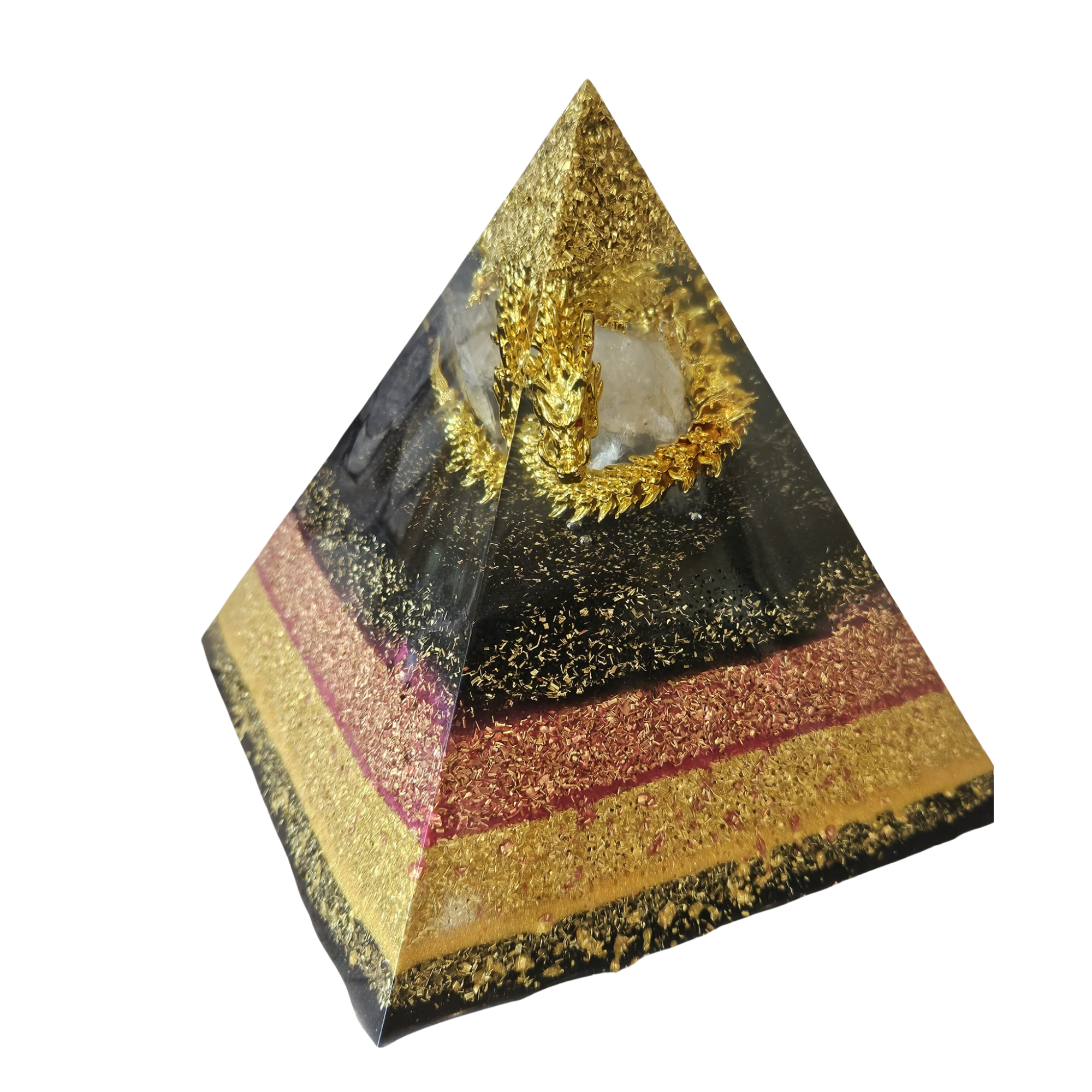Dragon Protection Orgonite Pyramid – Quartz & Gold Energy
