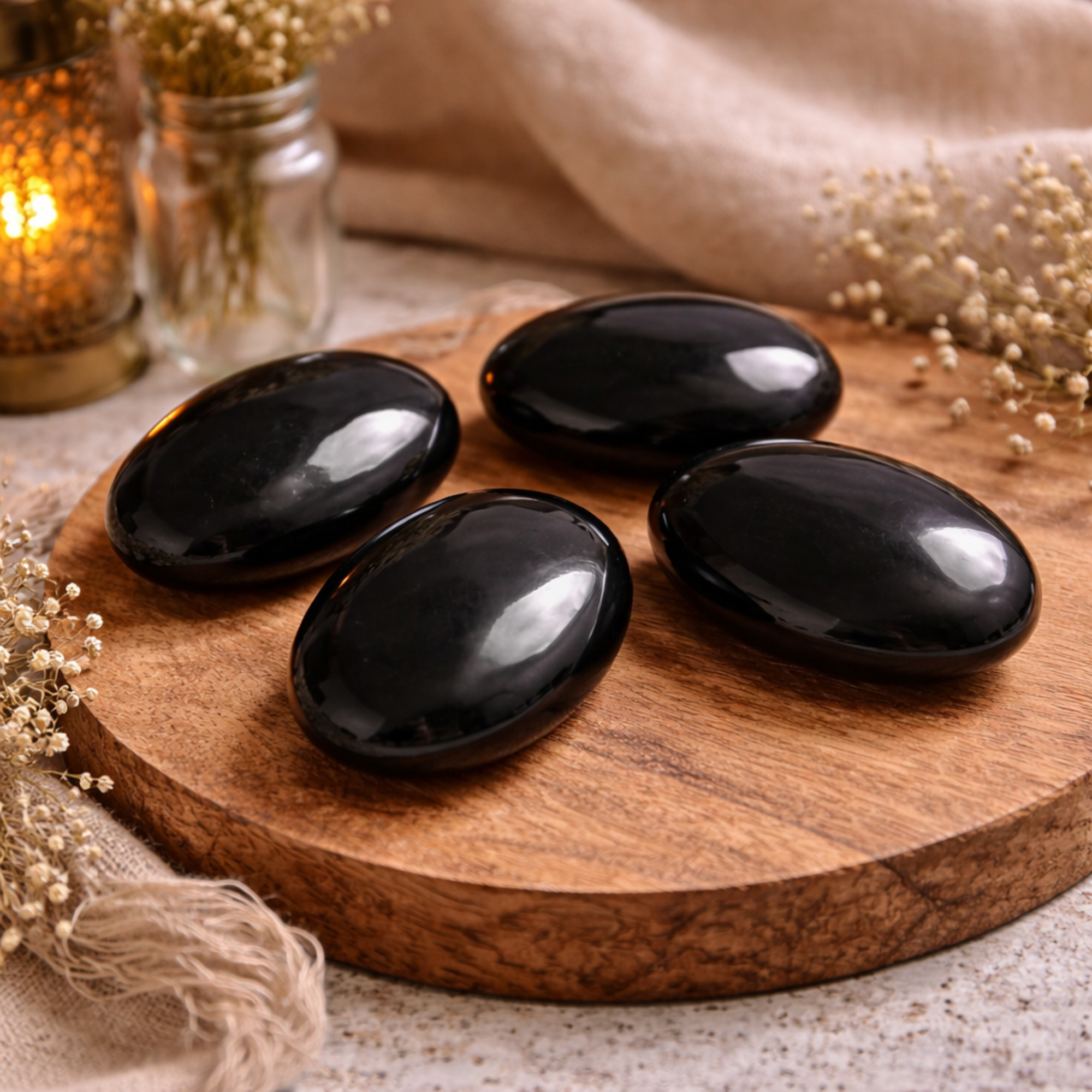Obsidian Palm Stones Intuitively Chosen