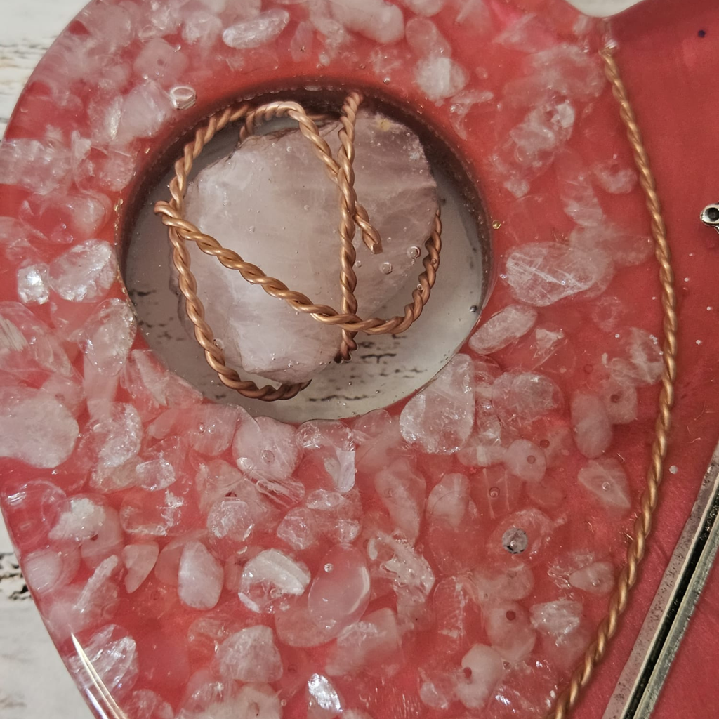 Red Guardian Heart – Rose Quartz Orgonite Charging Plate