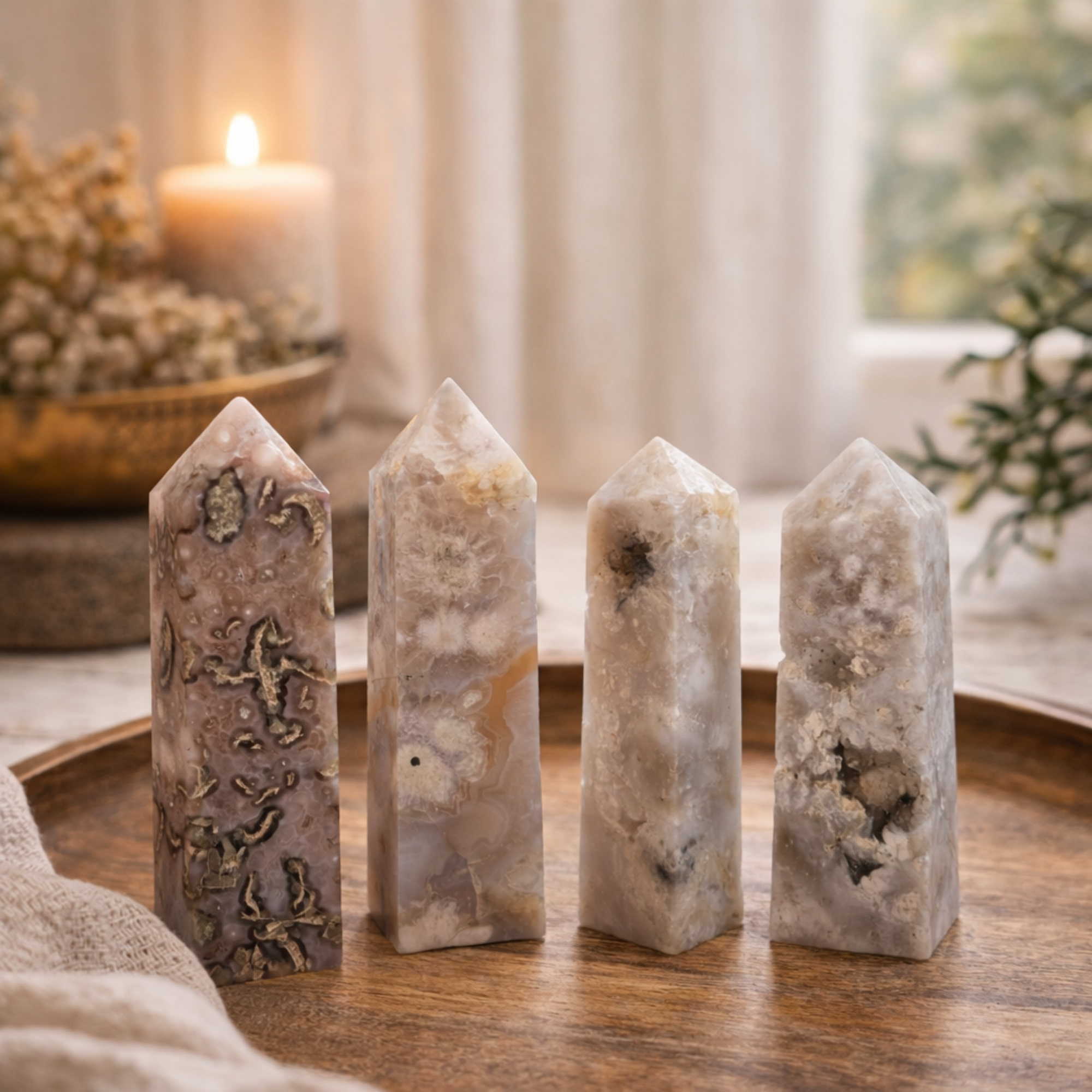 Flower Agate Towers - 10-14cm