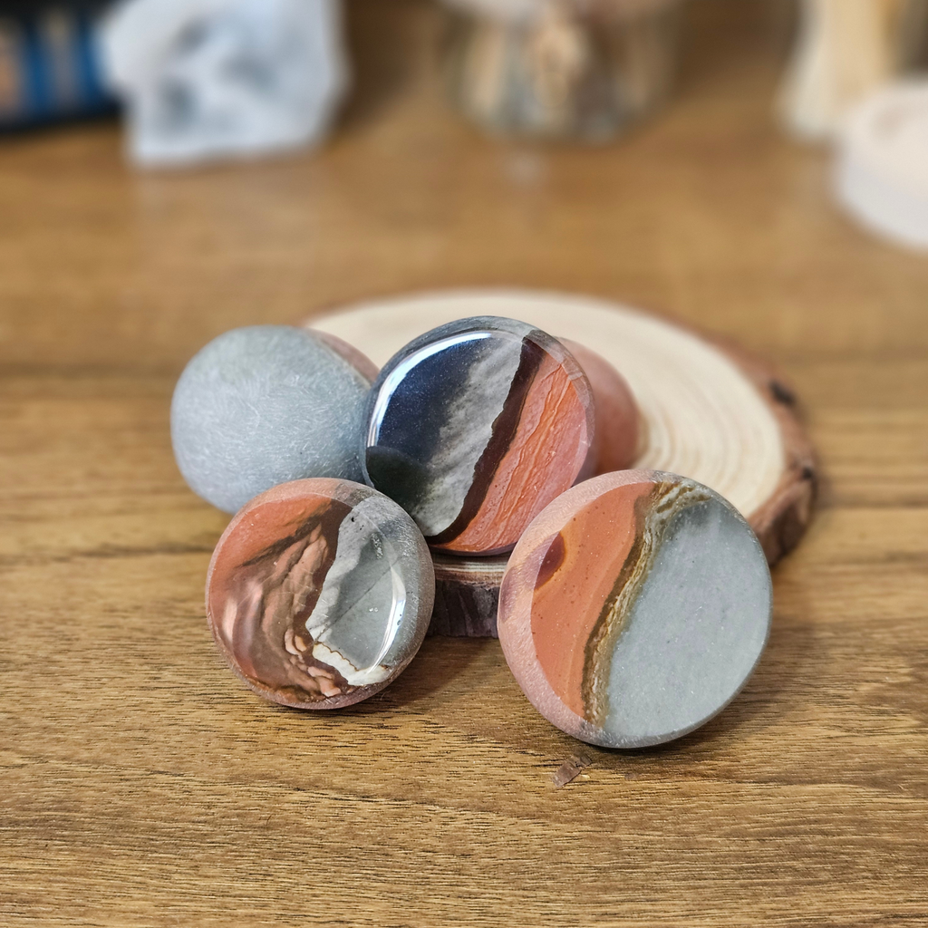 Polychrome Jasper dragon egg crystals with unique grey, terracotta, cream and brown natural patterns – choose your own