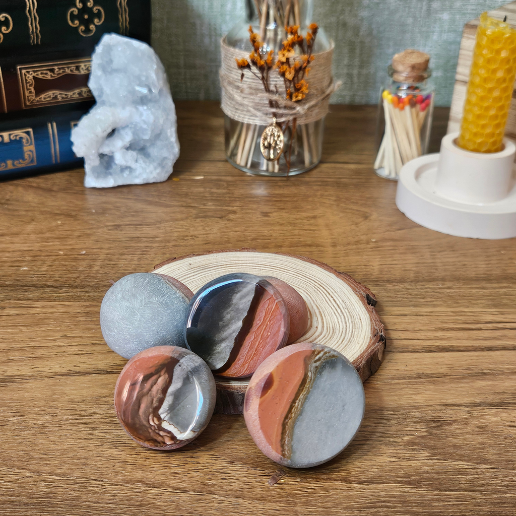Polychrome Jasper dragon egg crystals with unique grey, terracotta, cream and brown natural patterns – choose your own