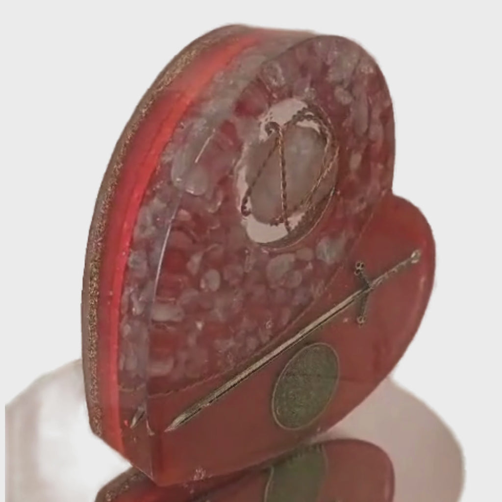 Red Guardian Heart – Rose Quartz Orgonite Charging Plate